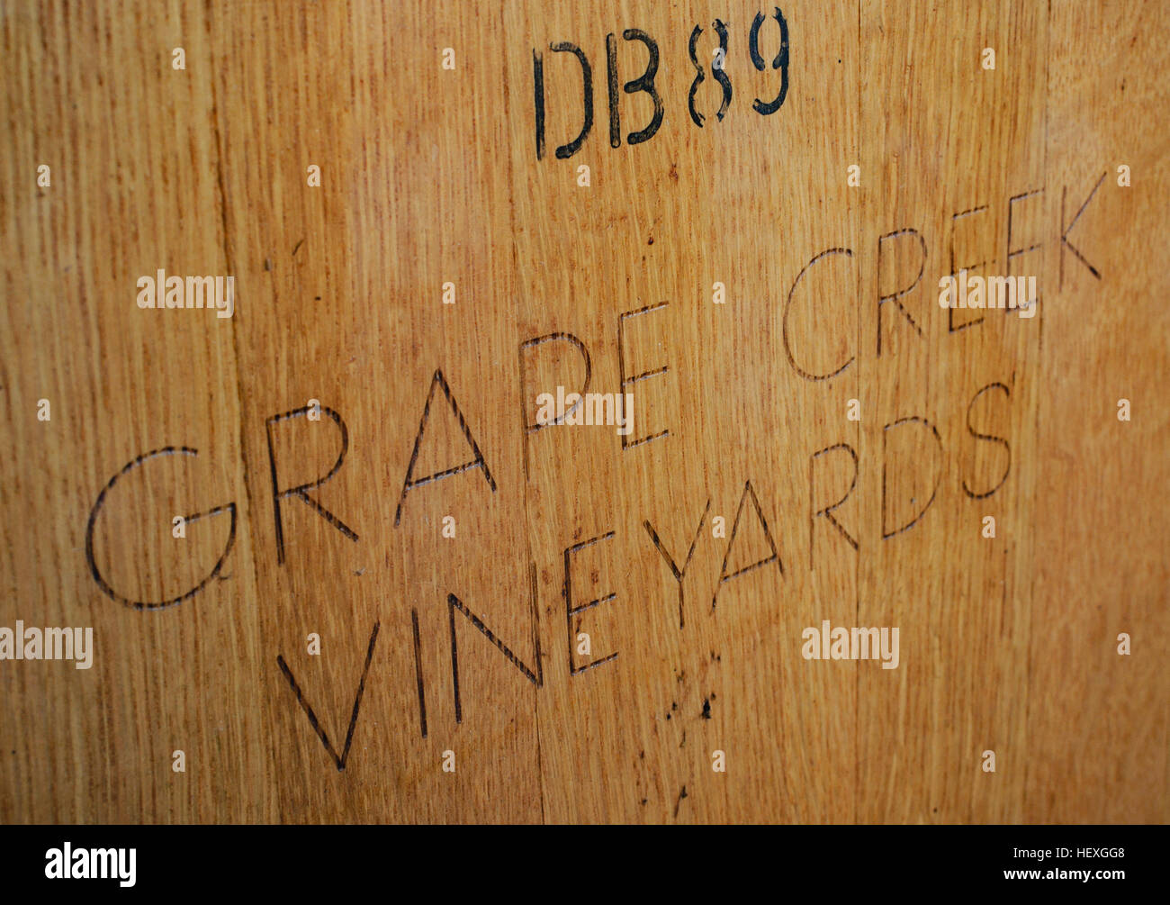 Wine cask in picture window Stock Photo
