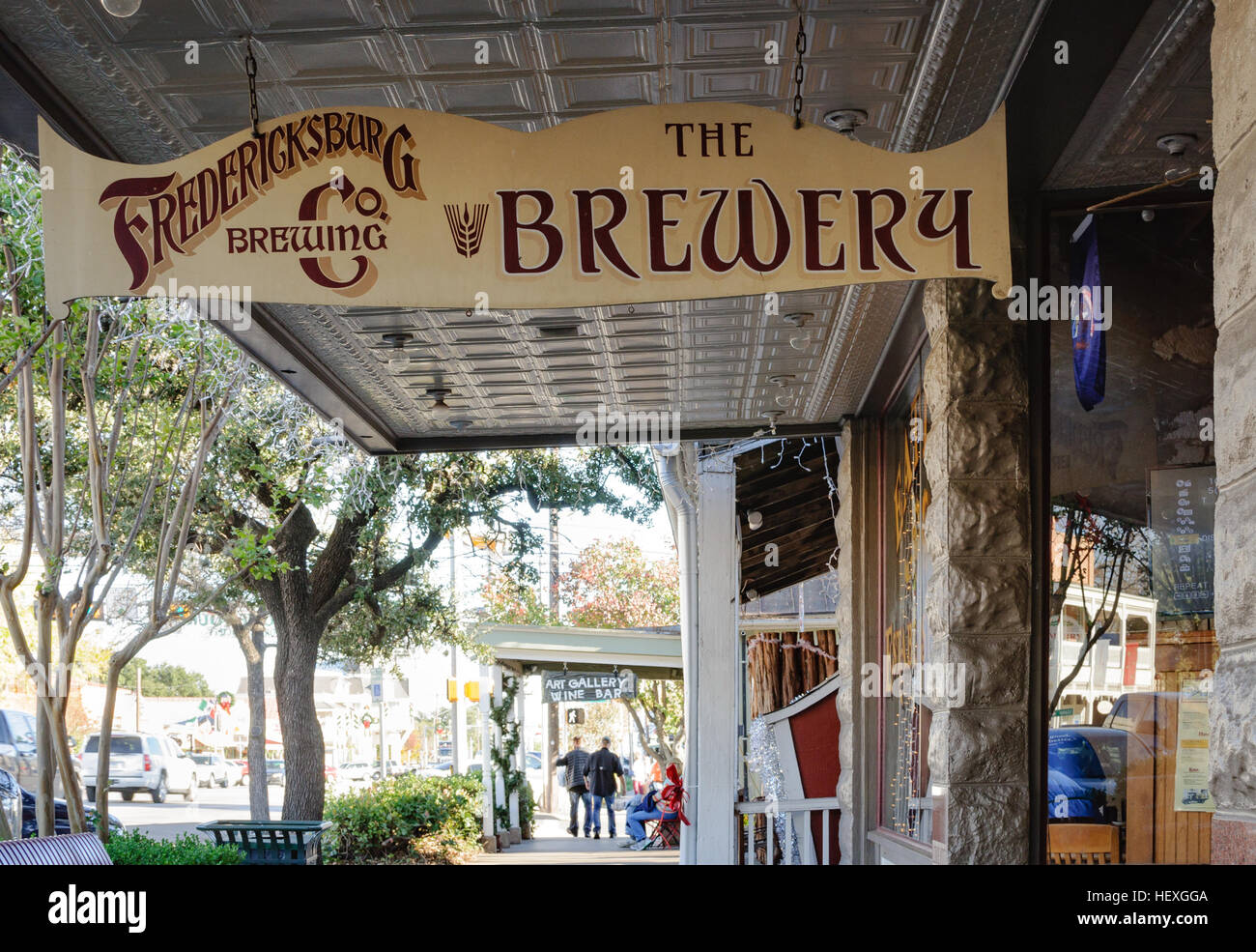 Shopping and earing district in historic downtown Fredericksburg, Texas Stock Photo