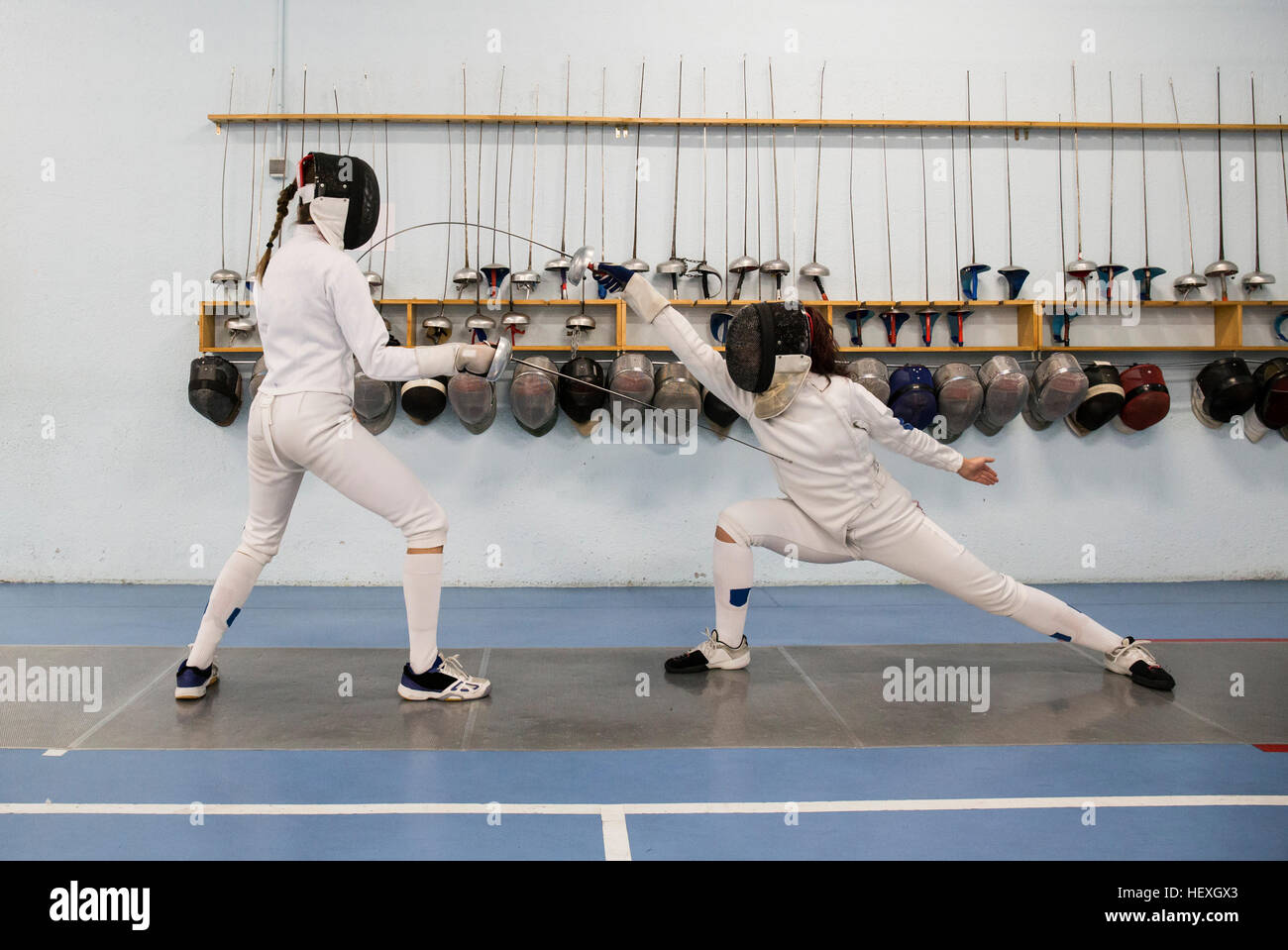 Female fencers during a fencing match Stock Photo Alamy