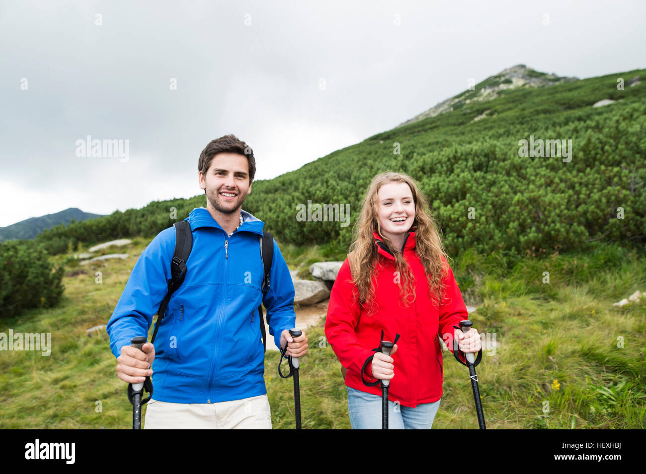 Female happy hiking hi-res stock photography and images - Alamy