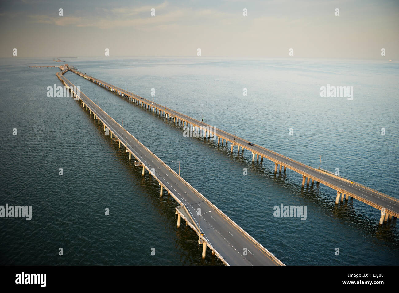 USA, Aerial photograph of the Chesapeake Bay Bridge Tunnel Stock Photo