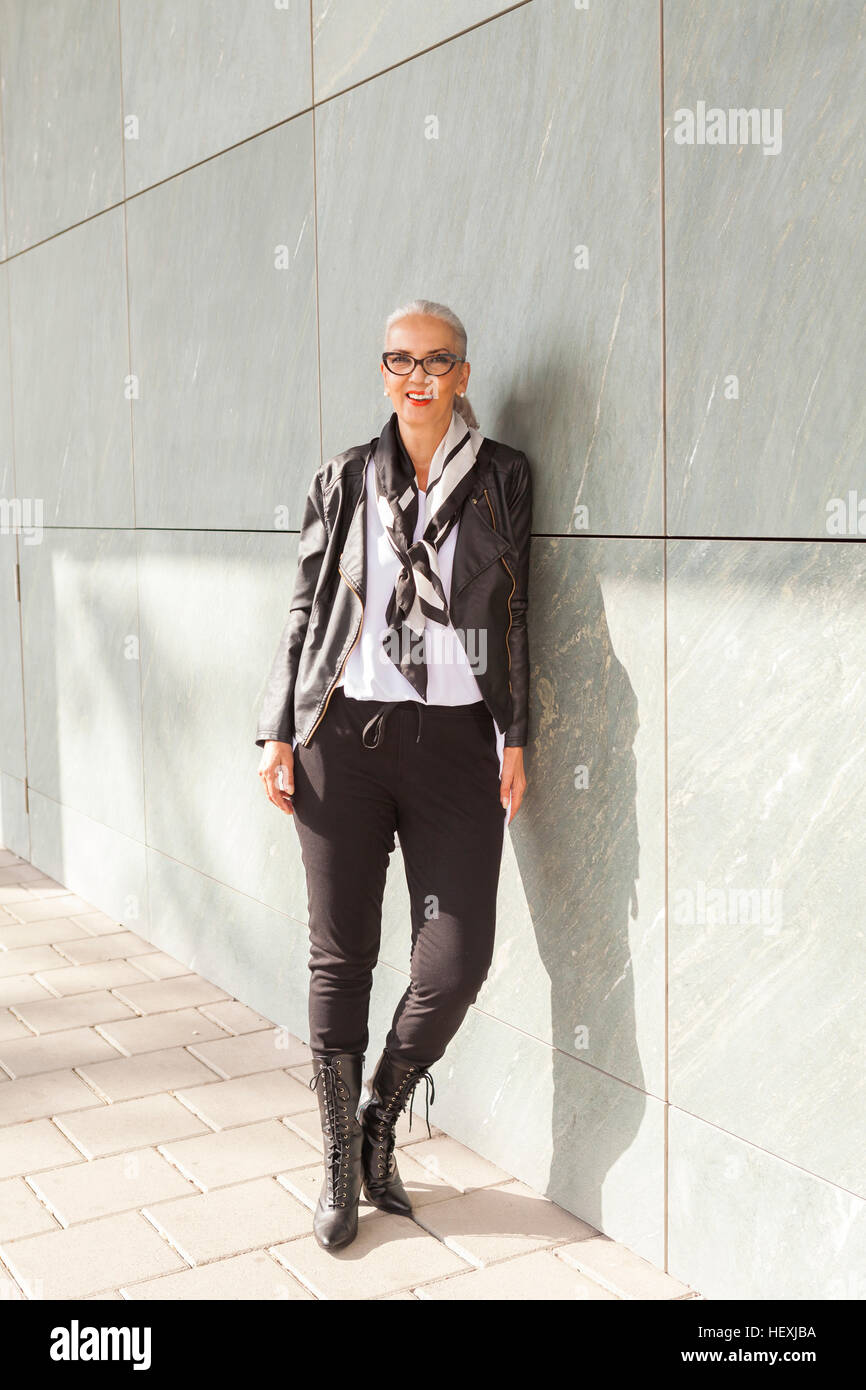 Fashion leather woman mature hi-res stock photography and images - Alamy