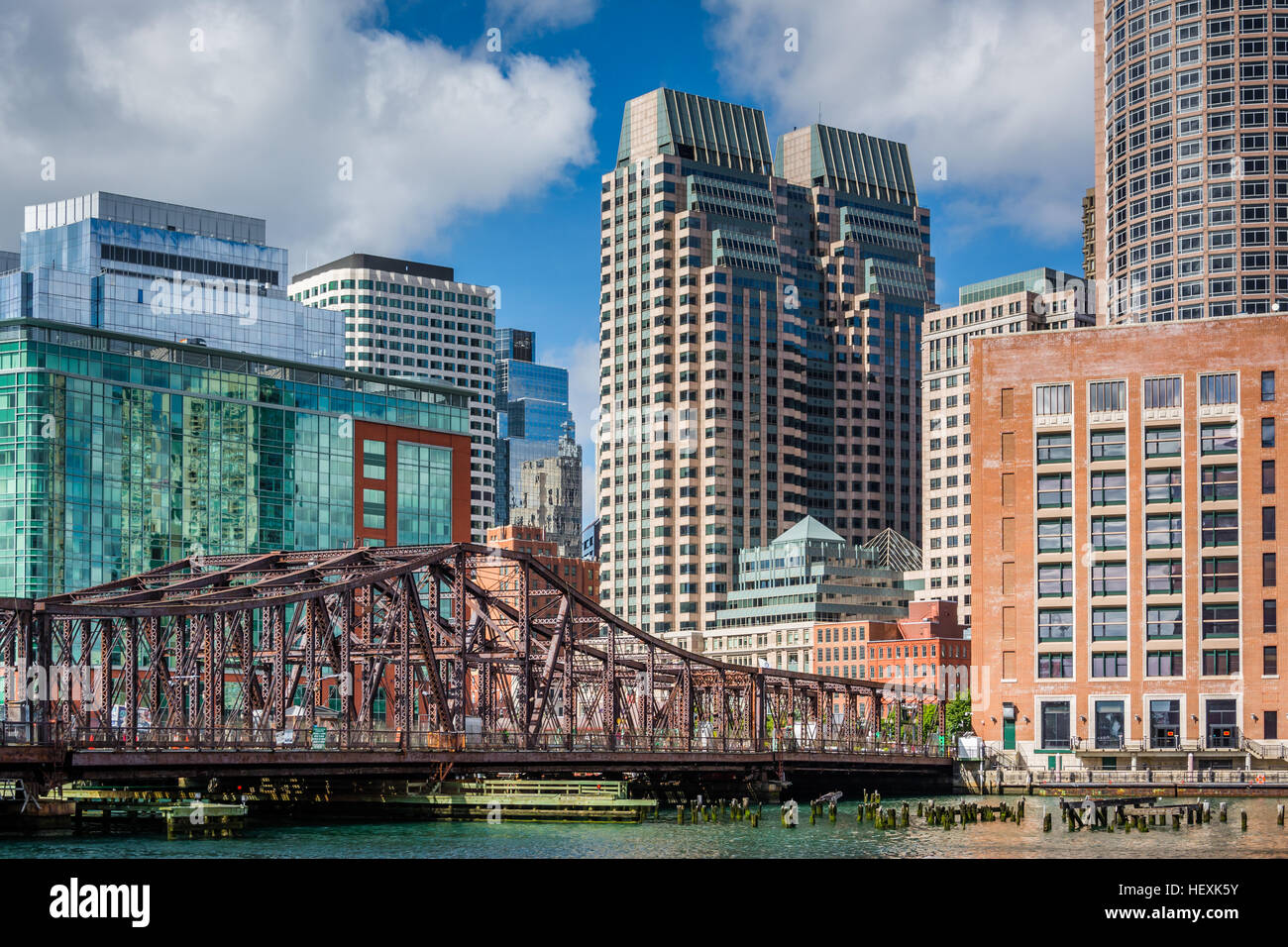Fort Point Channel and the Boston skyline, in Boston, Massachusetts