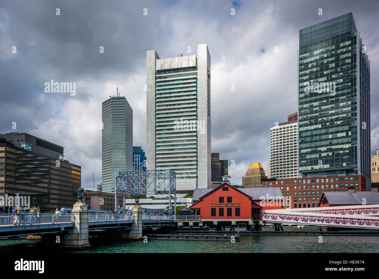 Fort Point Channel and the Boston skyline, in Boston, Massachusetts
