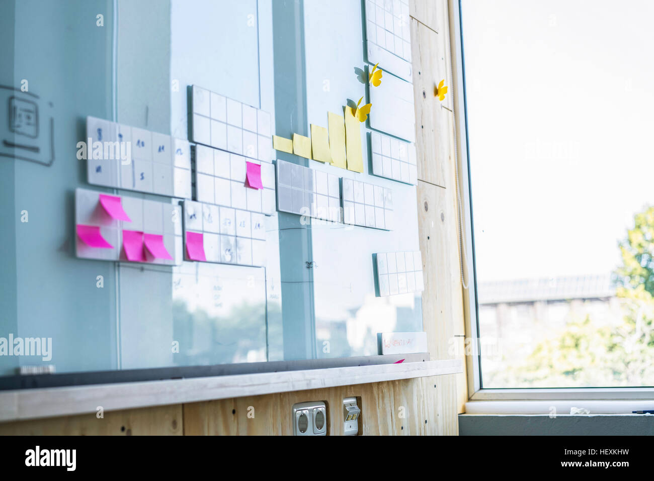 Adhesive notes in shape of butterflies on office board Stock Photo Alamy