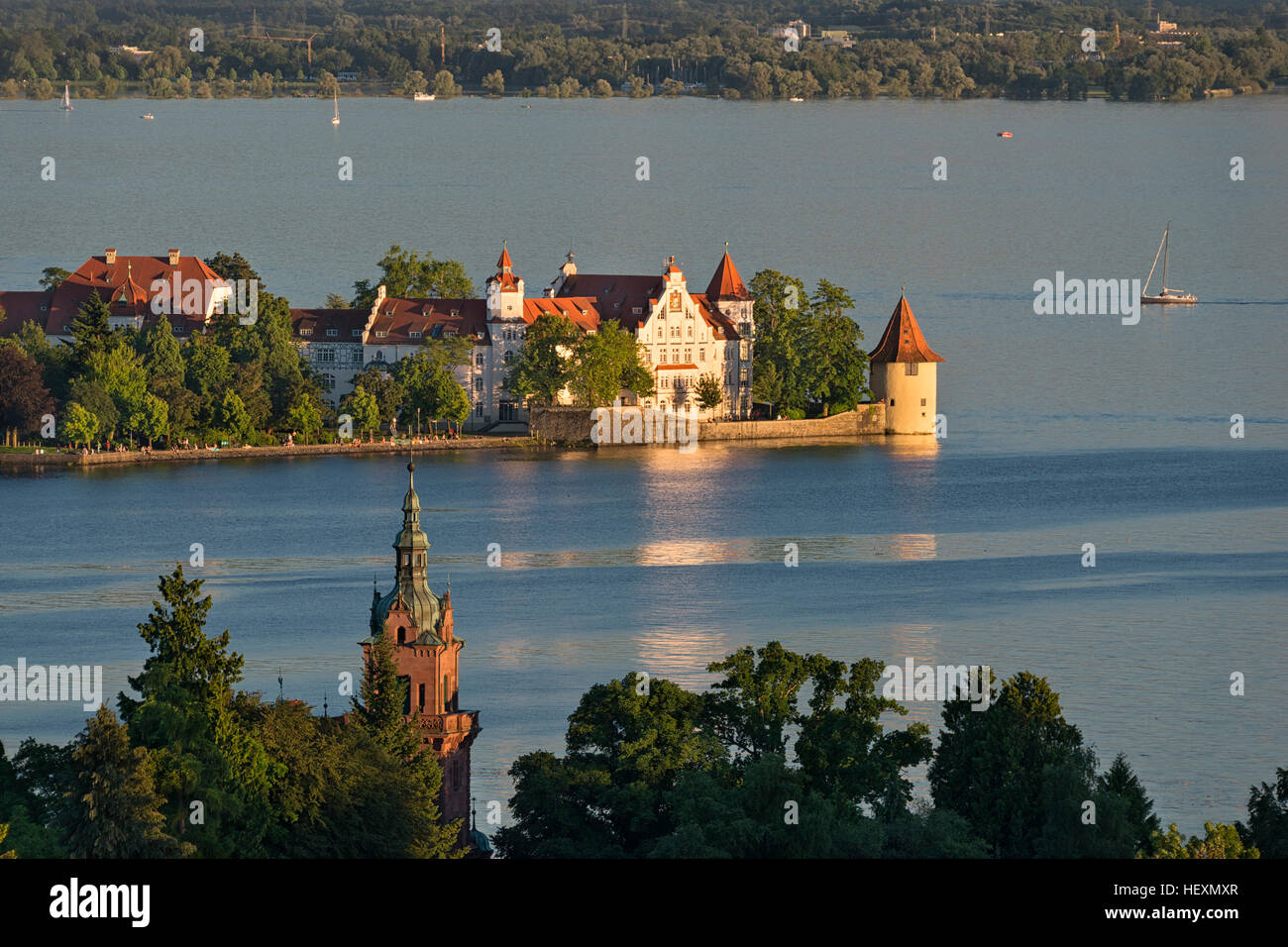 Germany, Lindau, Lake Constance, view from Hoyerberg on island with Powder Magazine Stock Photo