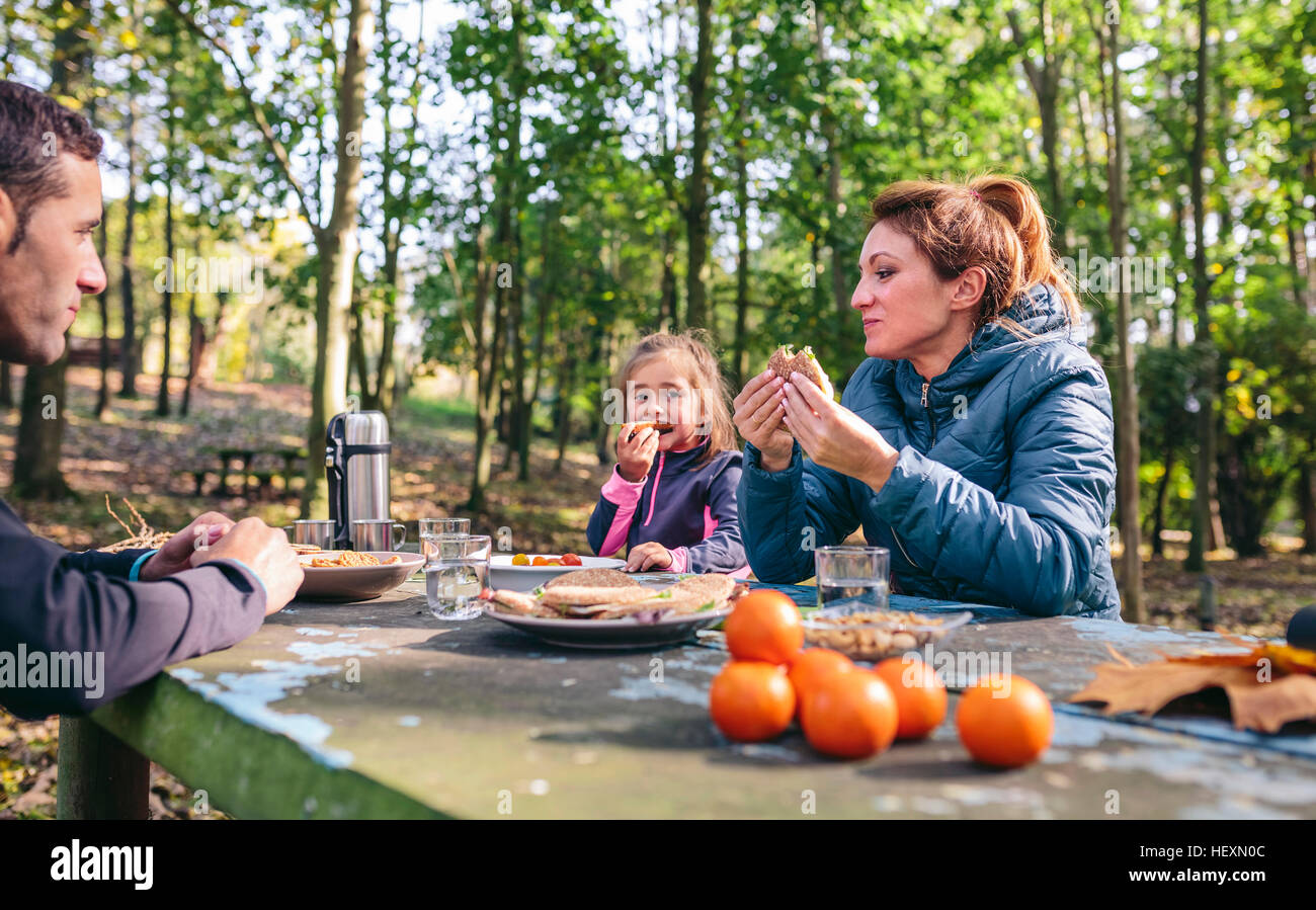 Family having picnic in the woods Stock Photo Alamy