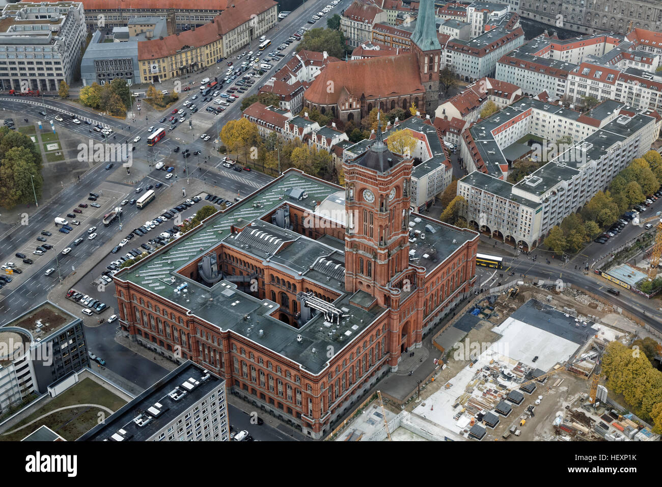 Germany, Berlin, Red Town Hall seen from above Stock Photo