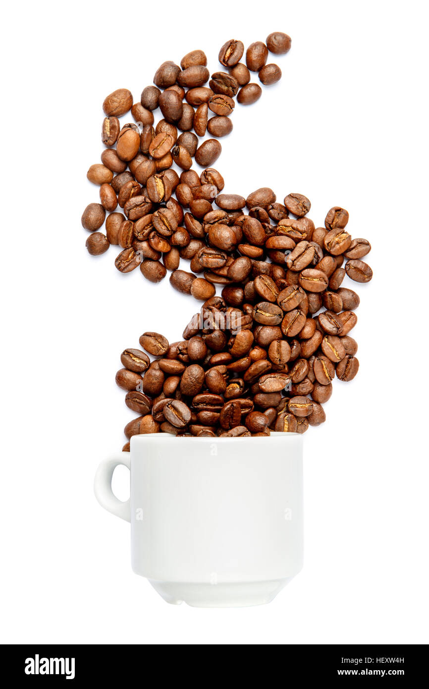 cup of coffee beans on white background Stock Photo - Alamy