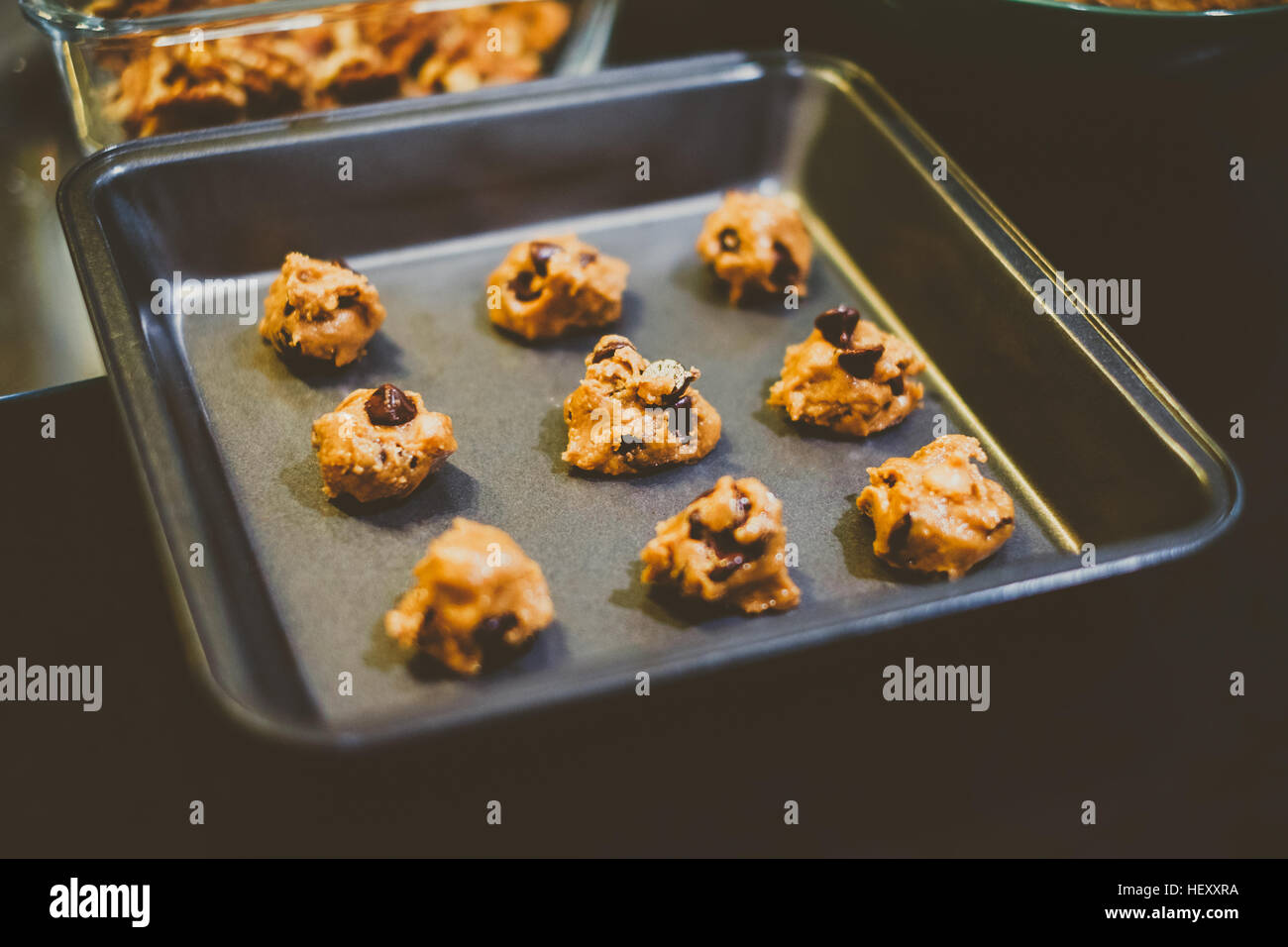 Vintage look of baking cookie on baking tray. Stock Photo