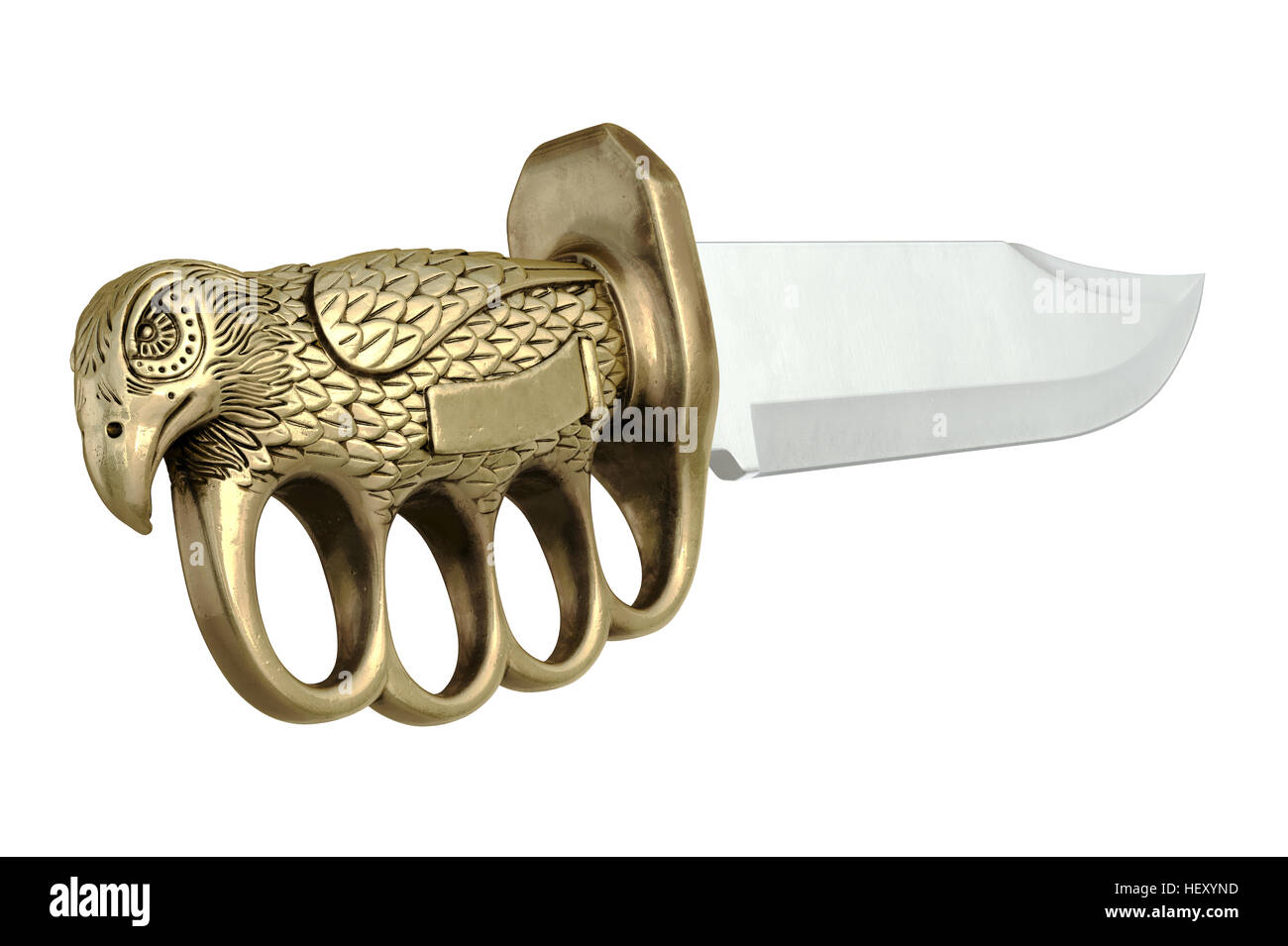 Knife steel dagger with gold hilt, close view. 3D illustration Stock