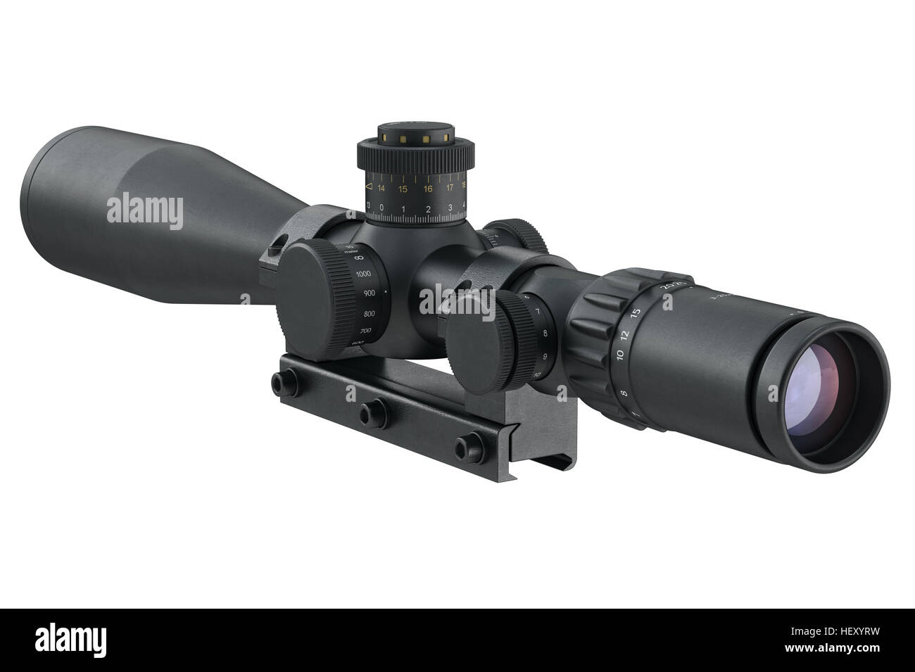 Scope optical military device with glass lens. 3D illustration Stock