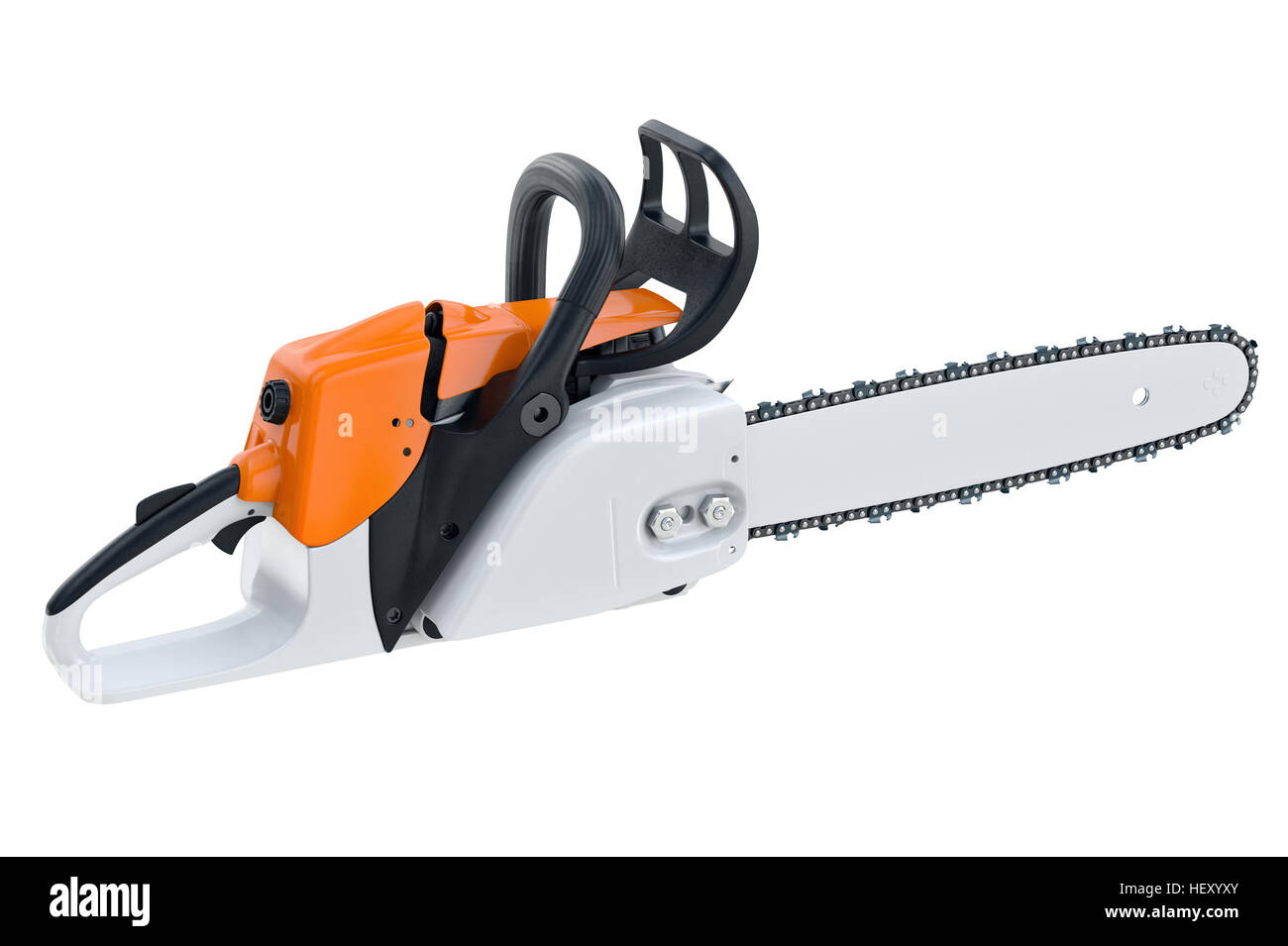 Chainsaw gasoline benzene power motor. 3D rendering Stock Photo - Alamy