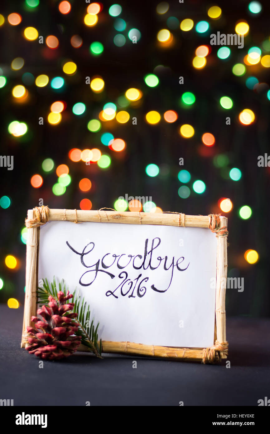 handwirtten goodbye 2016 with star colorful bokeh Stock Photo