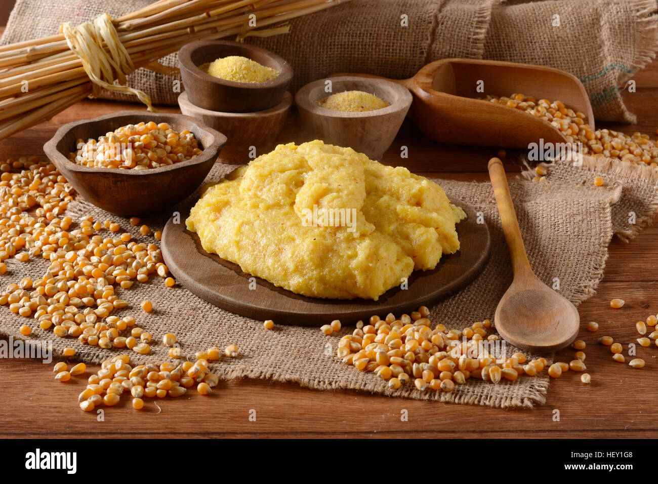 hot polenta in cutting board - traditional Italian recipe Stock Photo ...