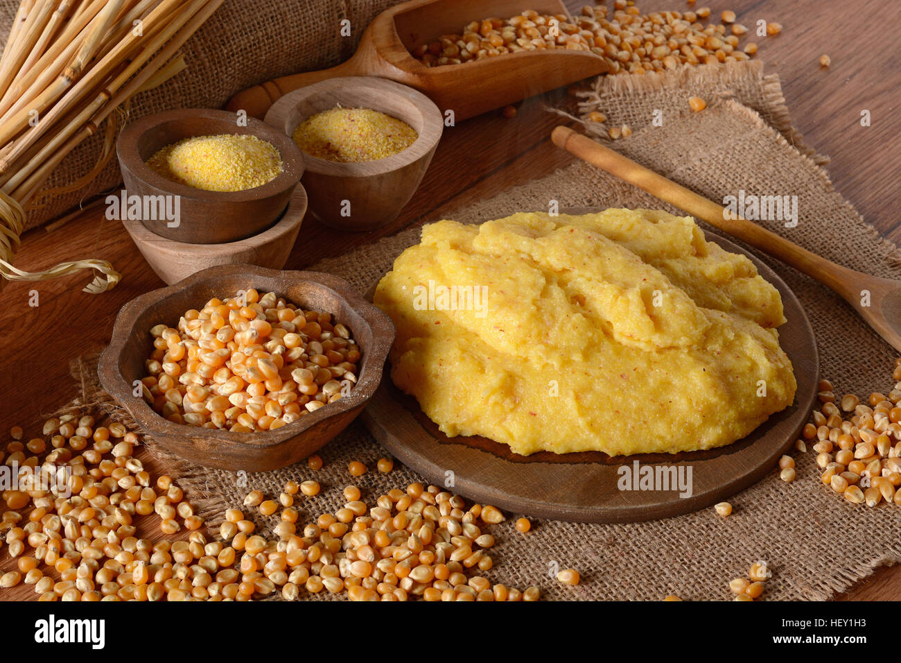 hot polenta in cutting board traditional Italian recipe Stock Photo