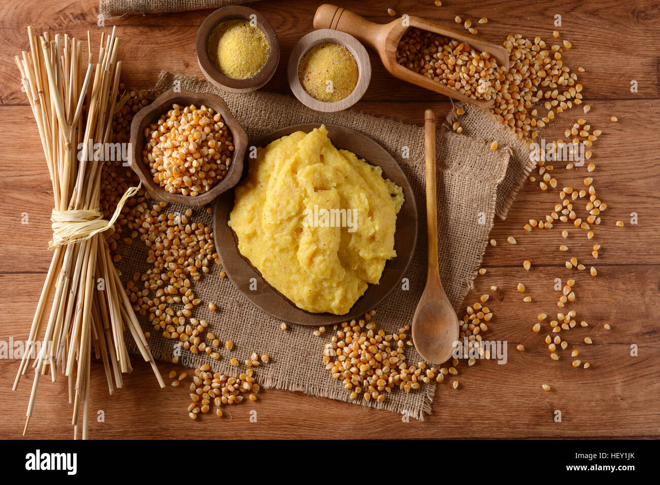 hot polenta in cutting board traditional Italian recipe Stock Photo