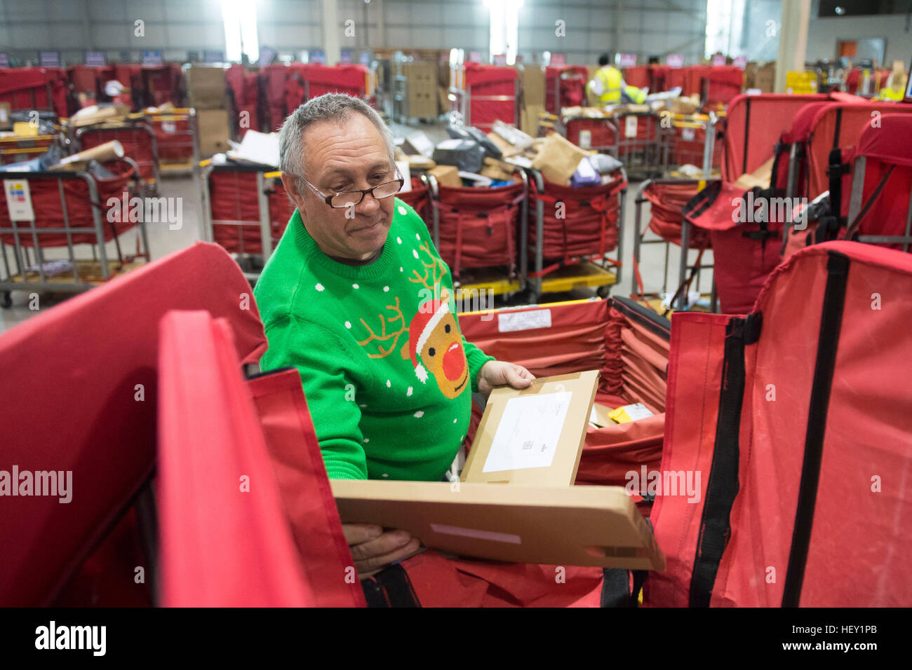 Royal Mail Christmas temp workers process Christmas mail at the Royal