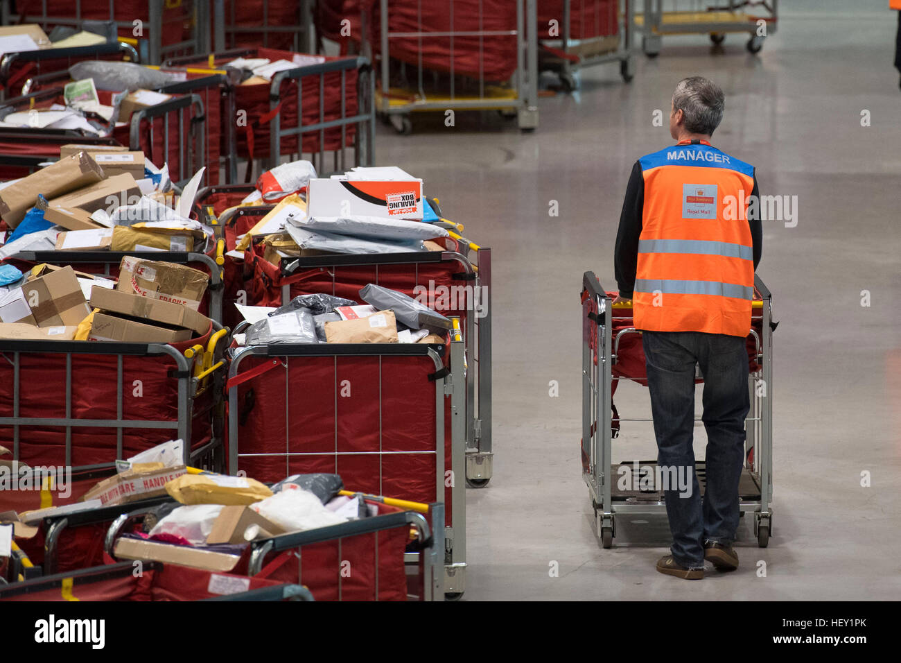 Royal Mail Christmas temp workers process Christmas mail at the Royal