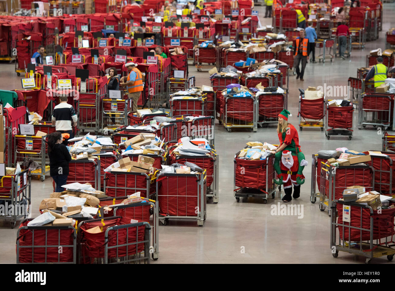 Royal Mail Christmas temp workers process Christmas mail at the Royal