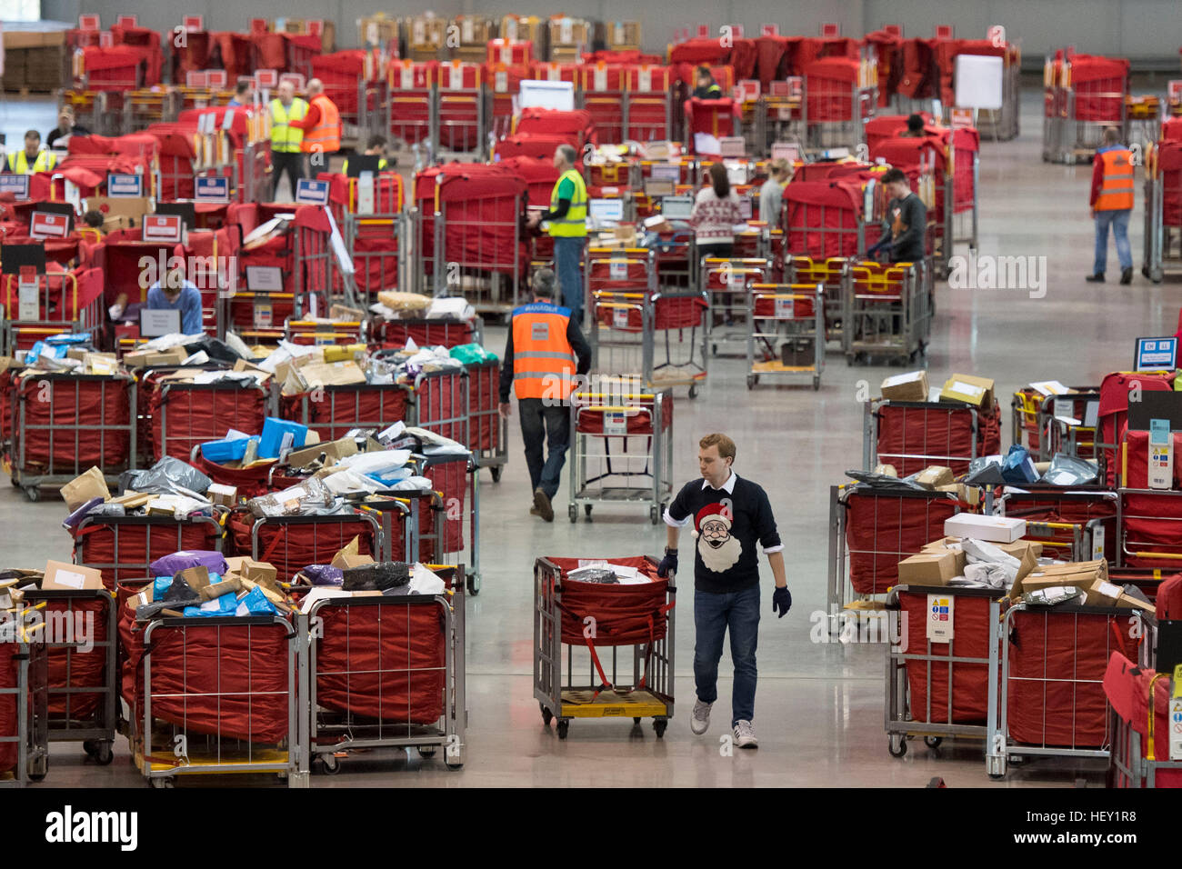 Royal Mail Christmas temp workers process Christmas mail at the Royal