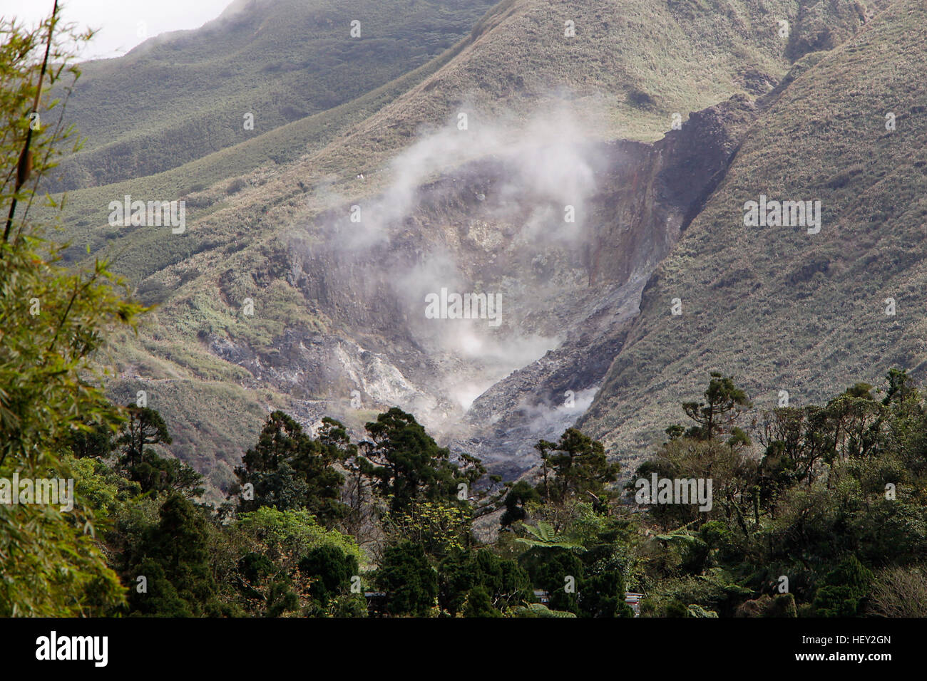 Sulfur crater. Stock Photo