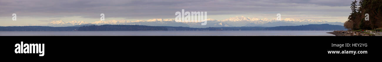 Olympic mountain range across from the Puget Sound. Stock Photo