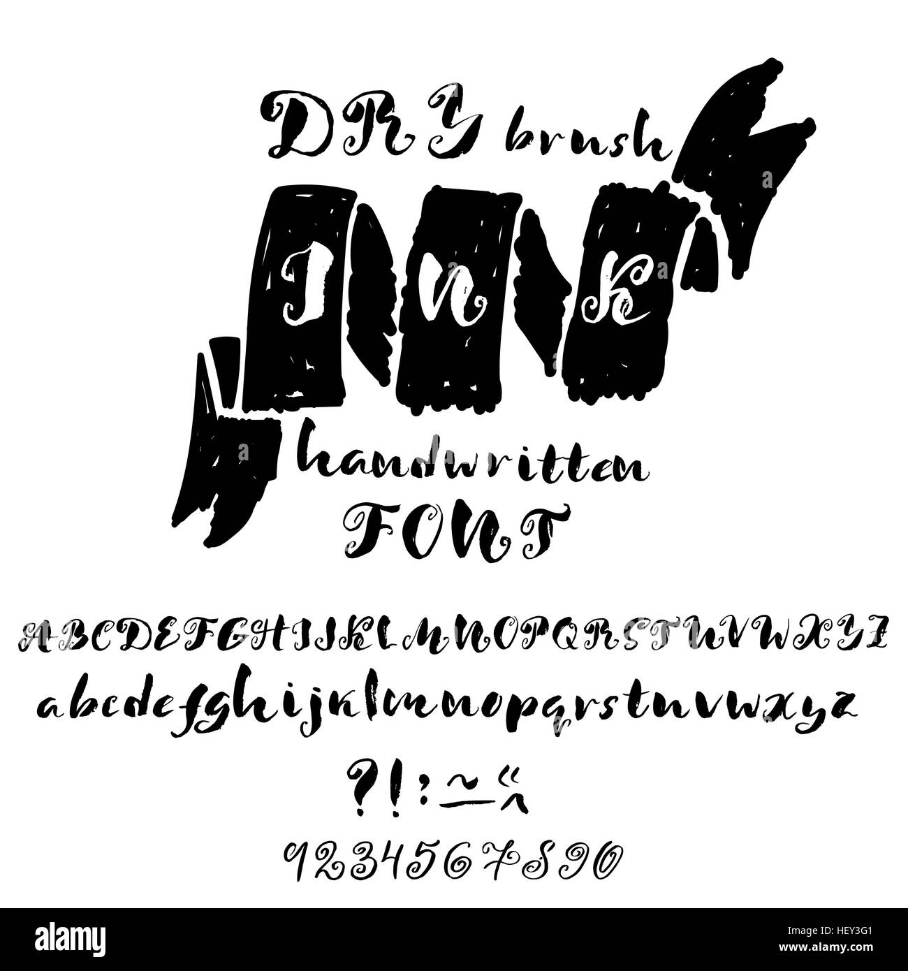 Hand drawn font made by dry brush strokes. Grunge style alphabet ...