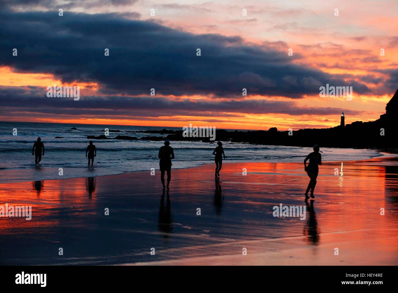 The King Edward's Bay swimmers enjoy a Christmas Day Dip at sunrise, at King Edward's Bay, Newcastle. Picture date: Friday December 25, 2016. Photo credit should read: Owen Humphreys/PA Wire Stock Photo