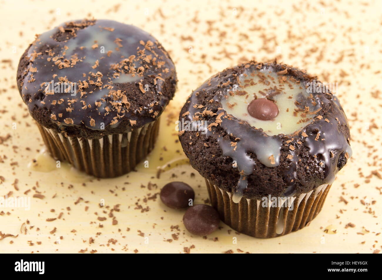 chocolate vanilla muffins sprinkled with chocolate powder Stock Photo