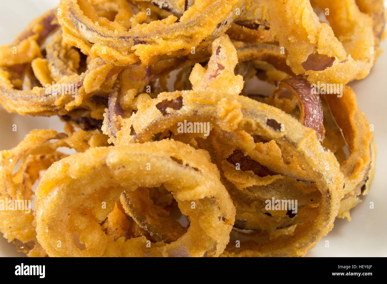 homemade beer battered onion rings close up Stock Photo