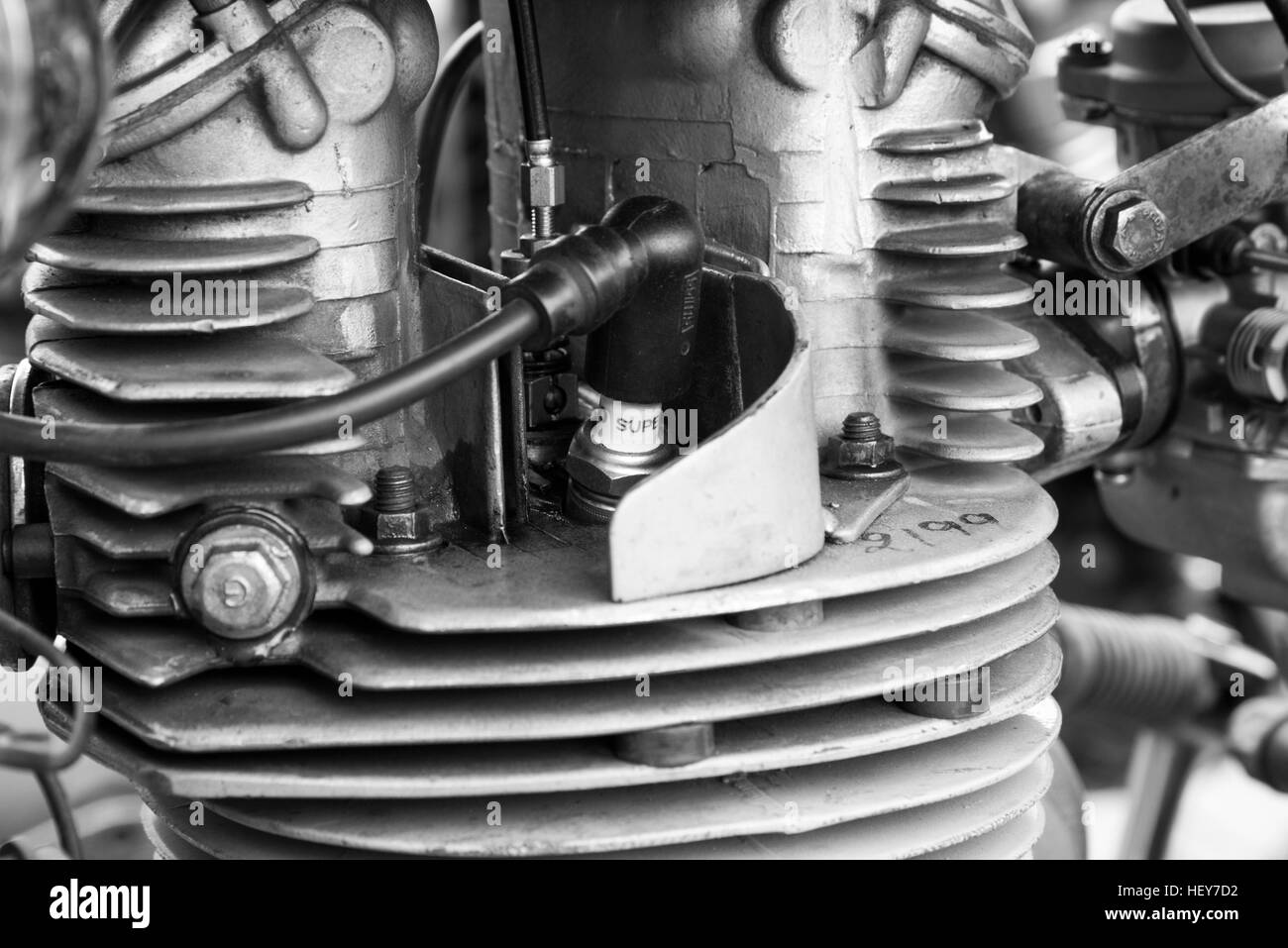 Close up of a Royal Enfield engine. Stock Photo