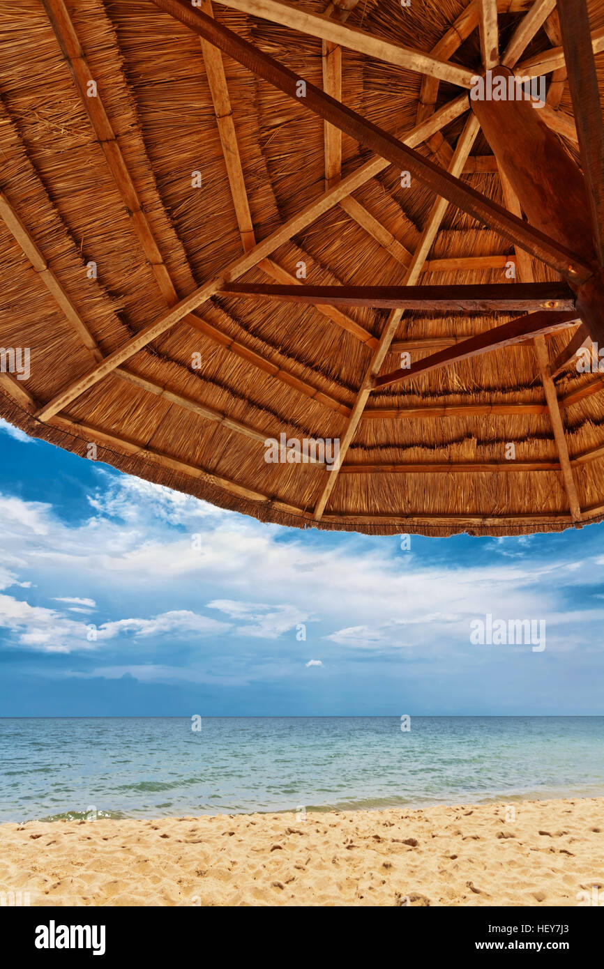 wooden umbrella beach