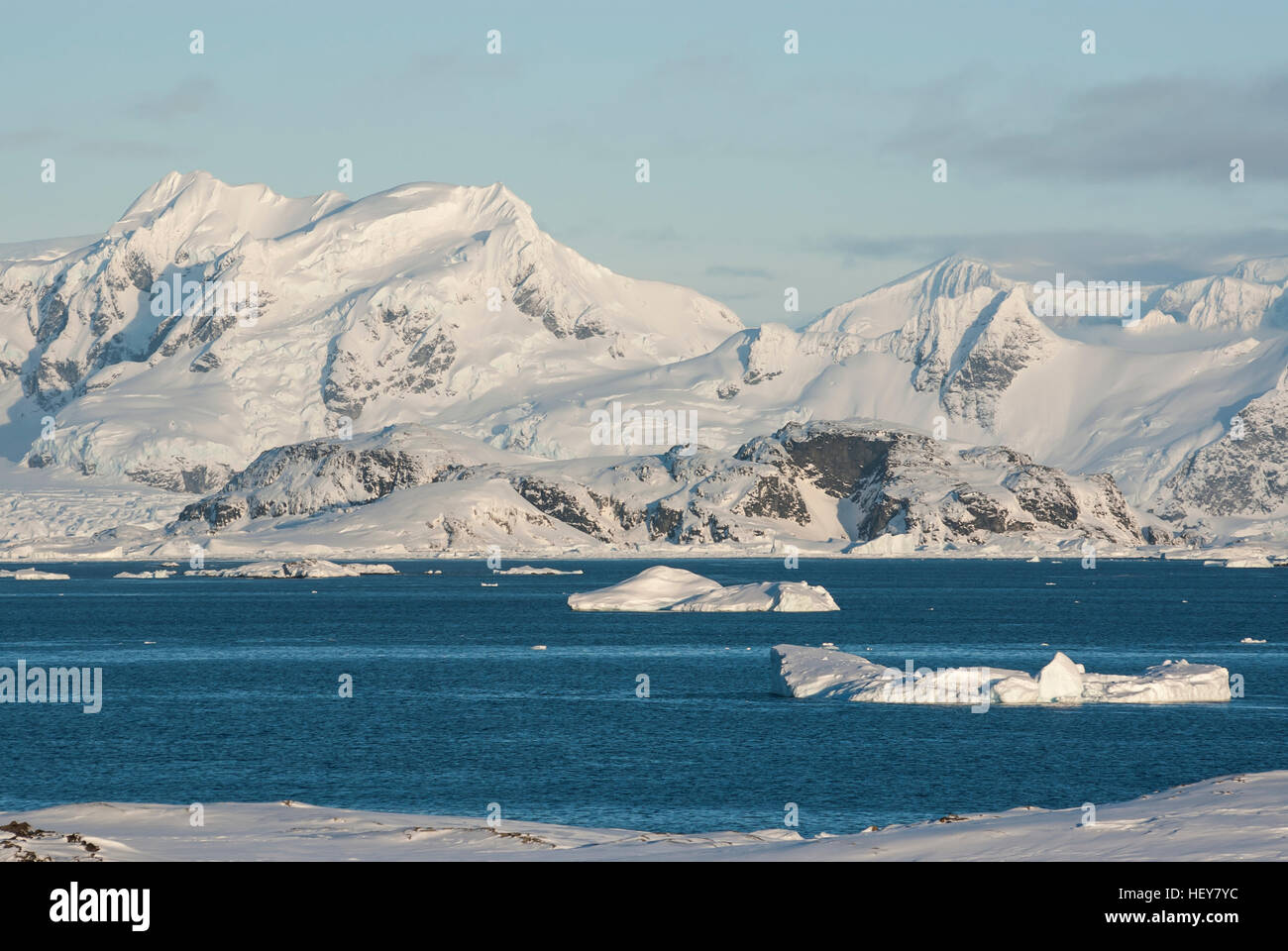 view of the coast of the Antarctic Peninsula from located next islands Stock Photo
