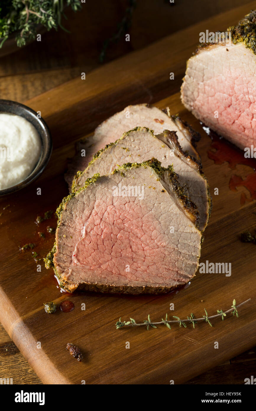 Homemade Herb Crusted Roast Beef with Horseradish Sauce Stock Photo Alamy