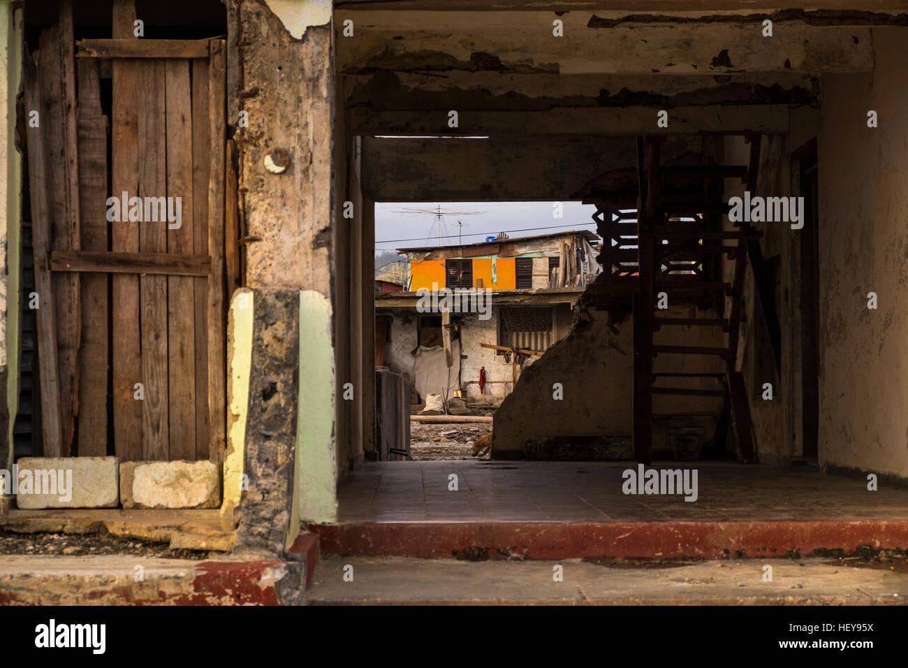 Structural damage caused to apartments and buildings by hurricane