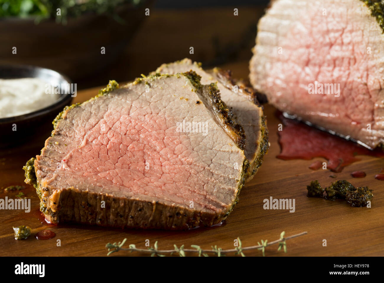 Homemade Herb Crusted Roast Beef with Horseradish Sauce Stock Photo Alamy