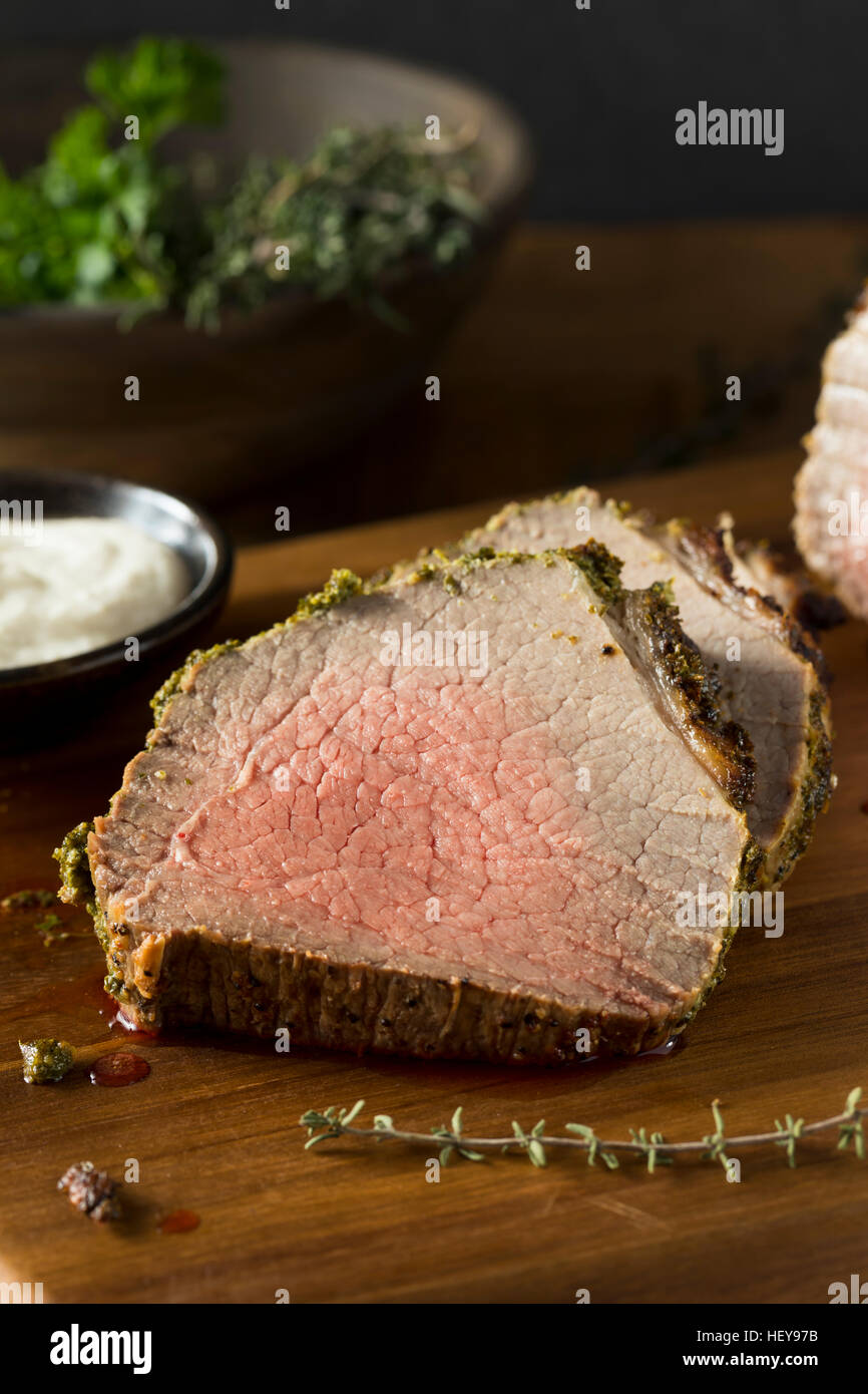 Homemade Herb Crusted Roast Beef with Horseradish Sauce Stock Photo Alamy