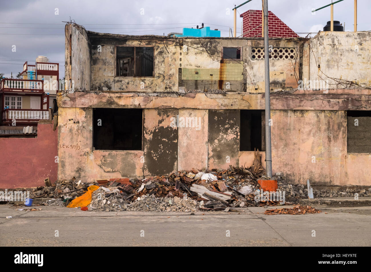 Structural damage caused to apartments and buildings by hurricane