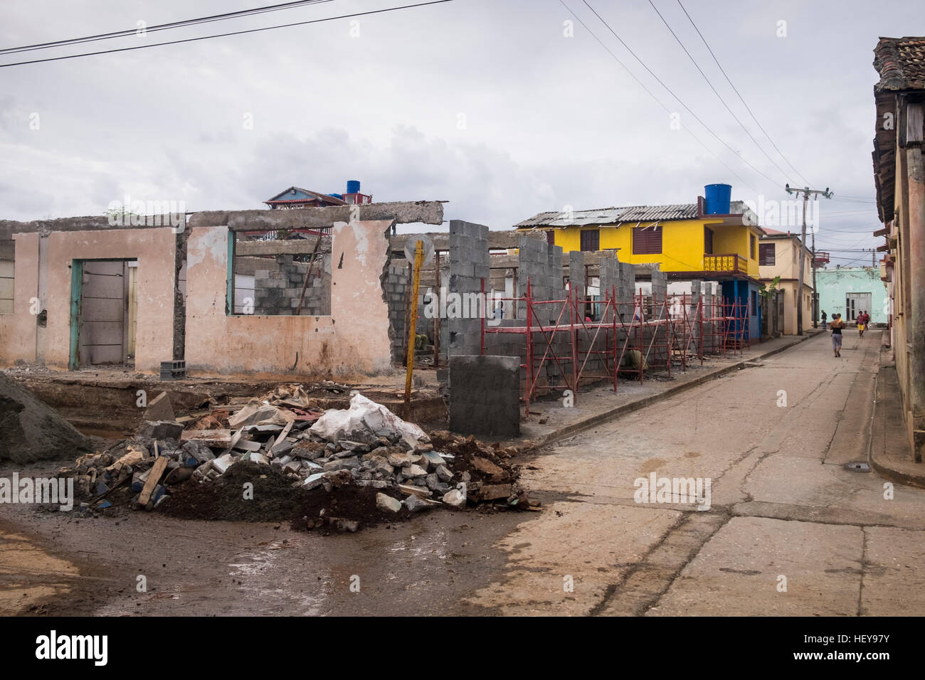 Structural damage caused to apartments and buildings by hurricane