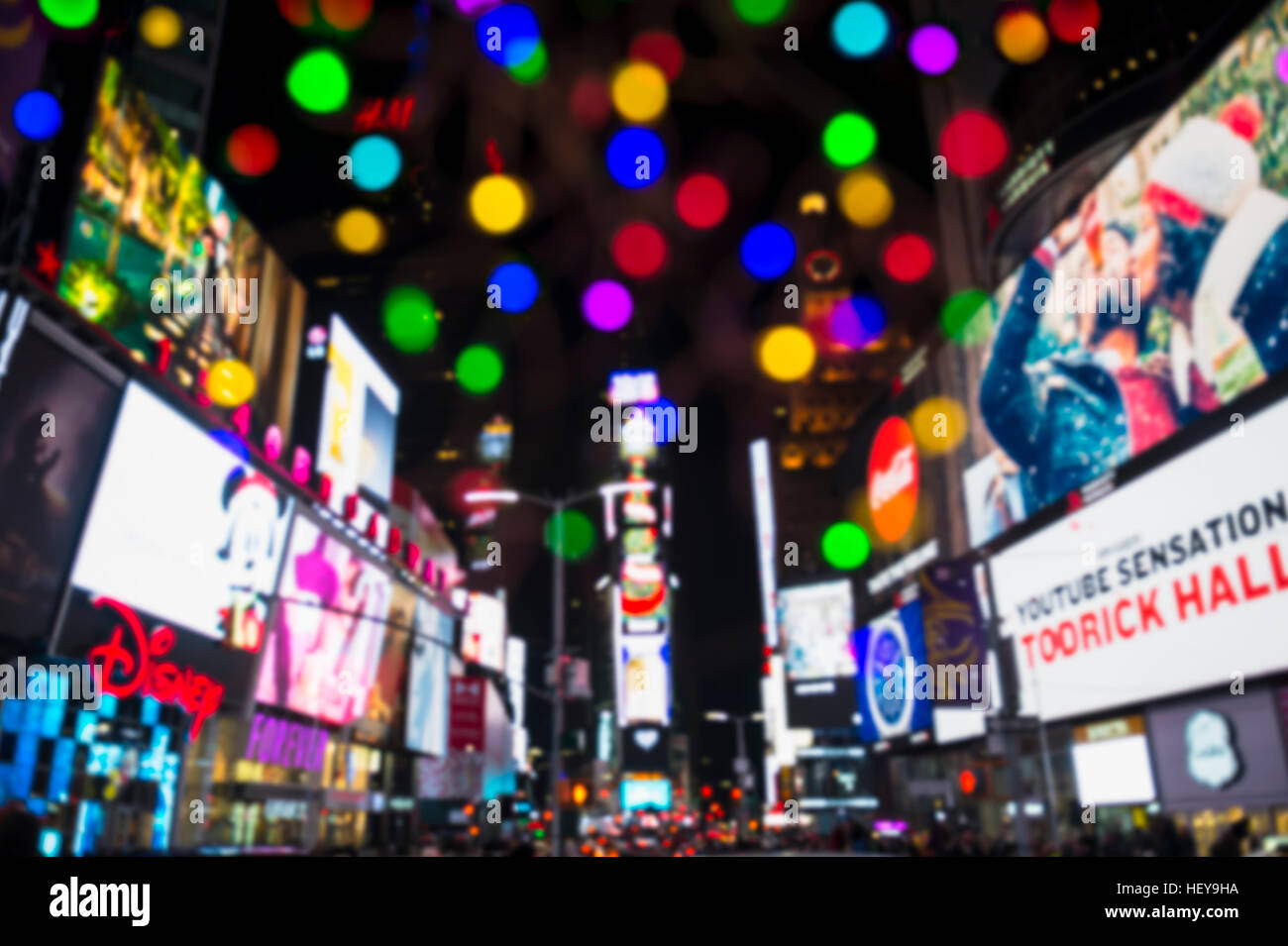 NEW YORK CITY - DECEMBER 23, 2016: Colorful lights decorate Times Square as the city prepares for New Year's Eve celebrations. Stock Photo