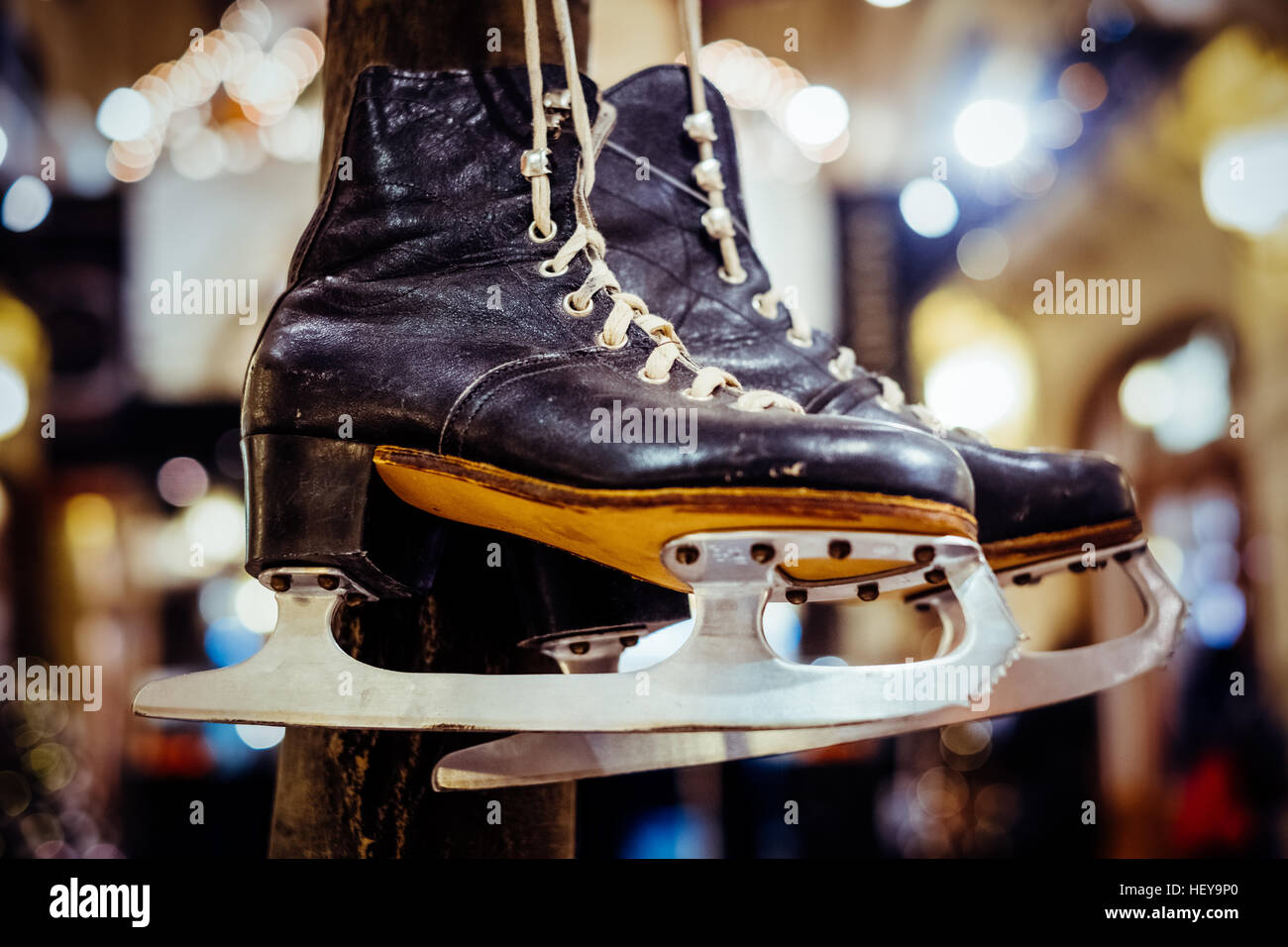 vintage pair of black ice skates Stock Photo Alamy