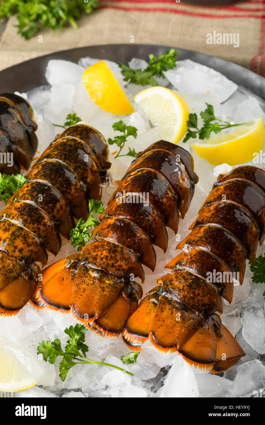 Raw Organic Fresh Lobster Tails with Lemon and Herb Stock Photo Alamy
