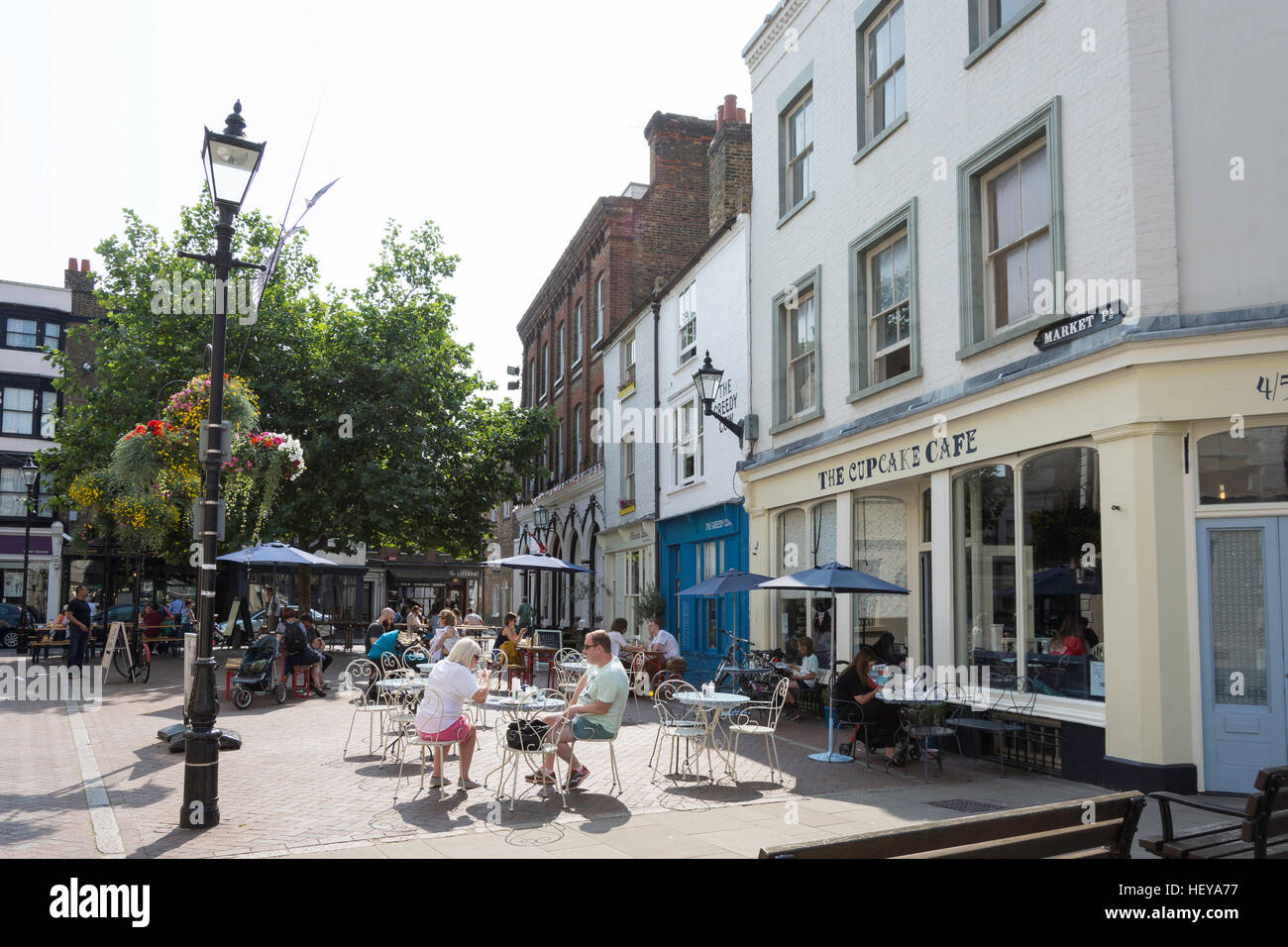Outdoor seating at The Cupcake cafe, Market Place, Old Town, Margate, Kent, England, United Kingdom Stock Photo