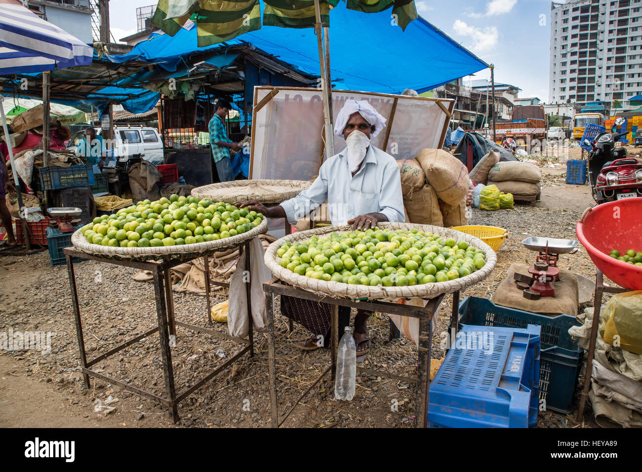 Lemon selling in local market, Kerala, India Stock Photo