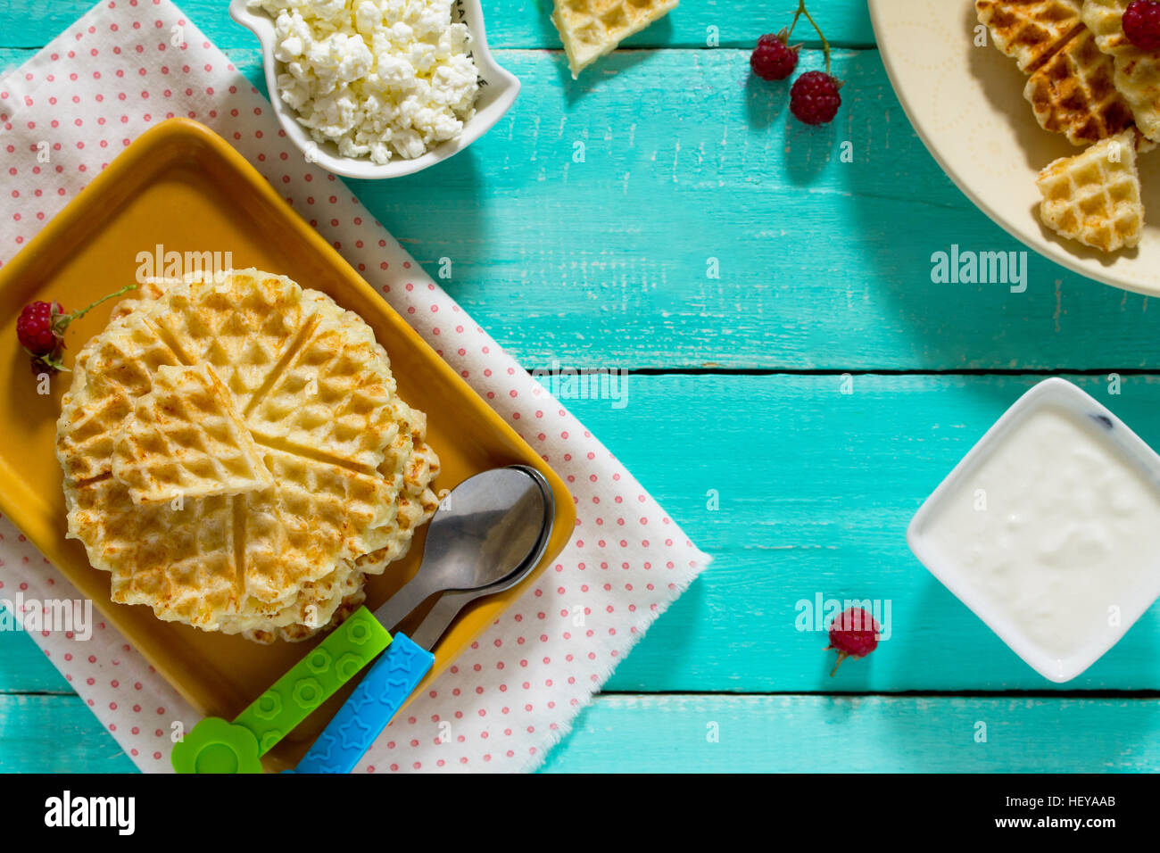 Dinner Or Lunch For Children Cakes And Fruit Waffles With