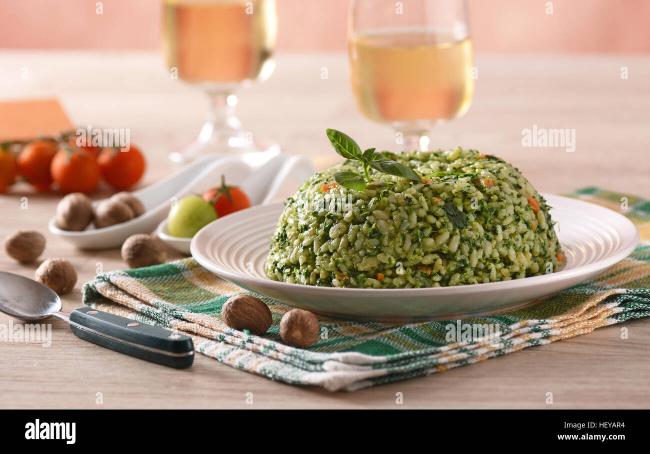 baked rice with spinach Vegetarian Italian Recipe Stock Photo Alamy