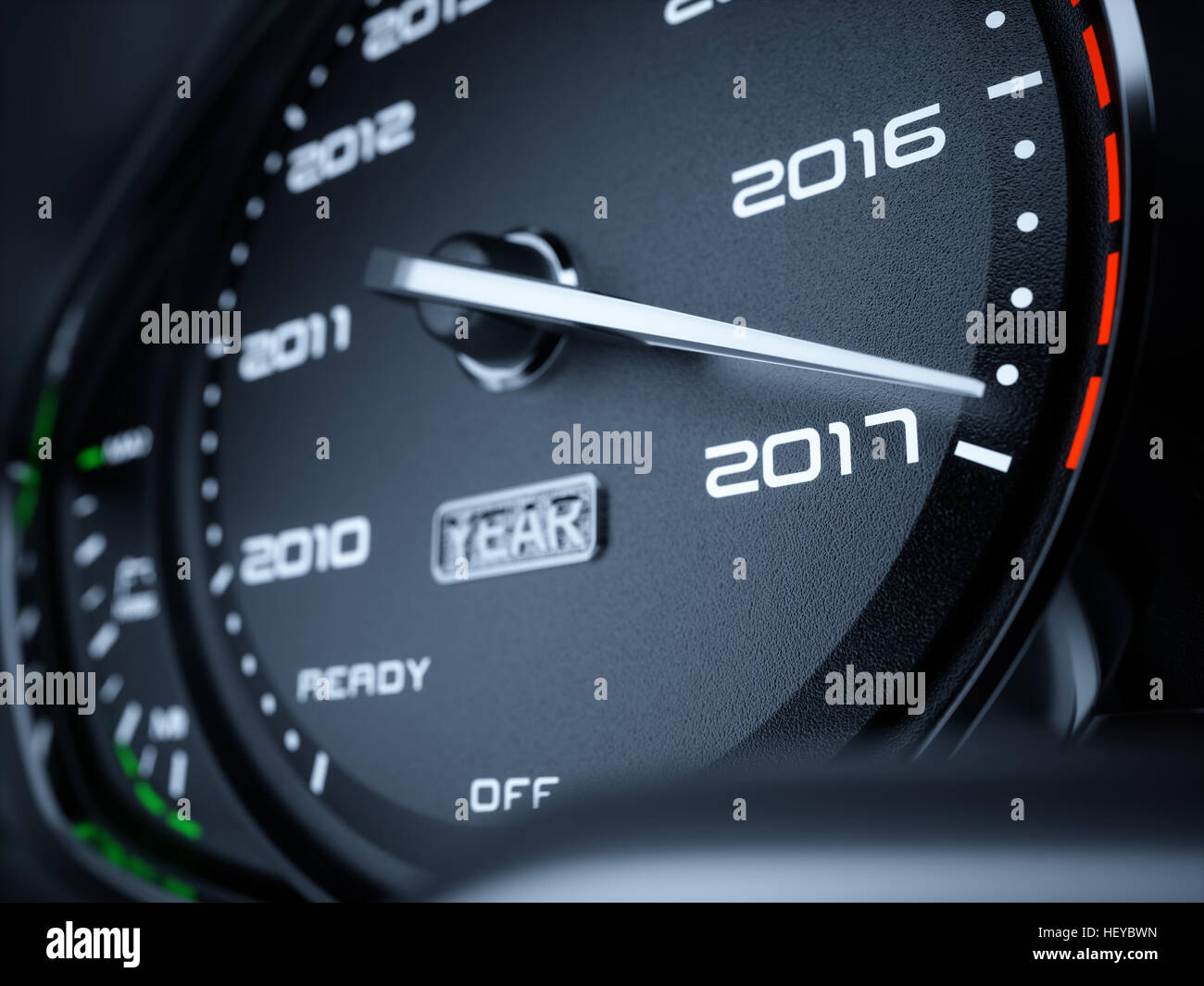 2017 year car speedometer countdown concept. 3d rendering illustration Stock Photo