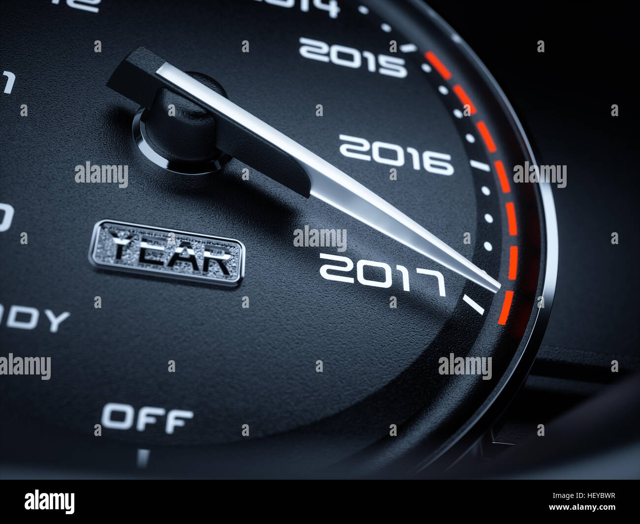 2017 year car speedometer countdown concept. 3d rendering illustration Stock Photo