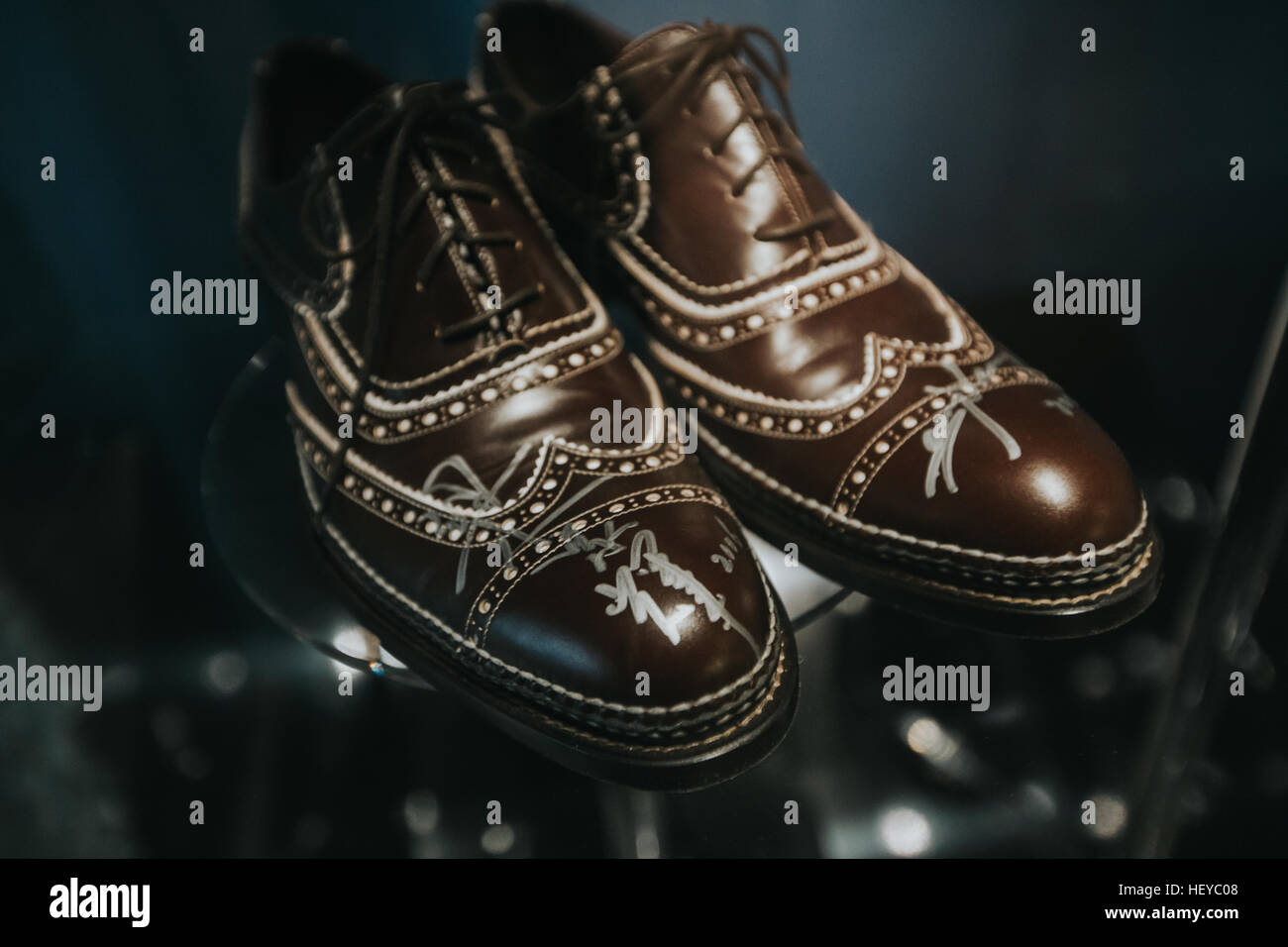 tony leung chinese film actor wore this pair of shoes with his autograph Stock Photo